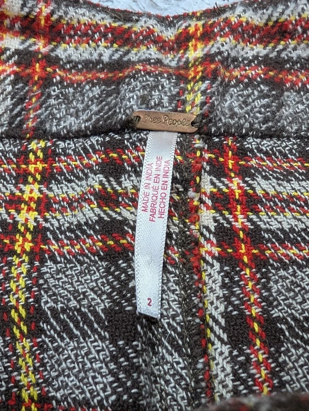 Free People Pants Womens 2 Brown Plaid Combo Shape Up Trouser Wide Straight